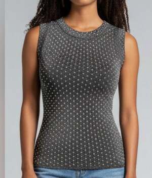 LNA Jones Shine Rhinestone Sleeveless Round Neck Tank Top Gray Silver Small